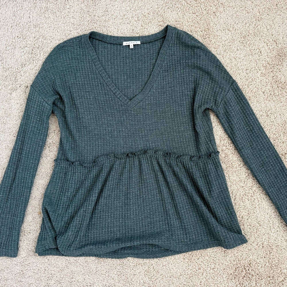 Women's V-Neck Long Sleeve Top - Teal